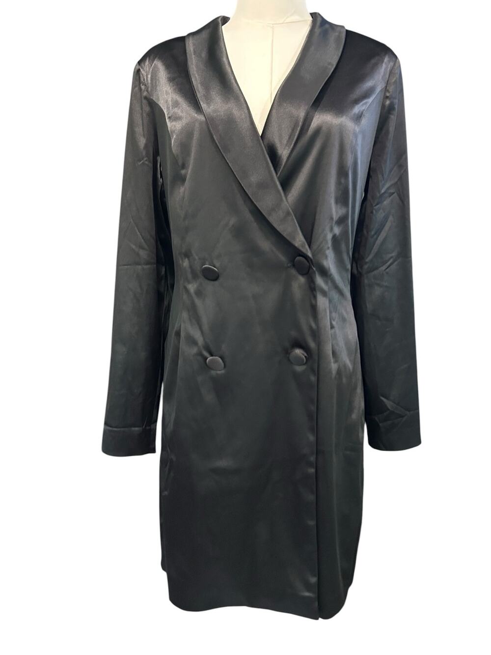Clover and Sloane NWT Black Satin Tuxedo Blazer Dress Shawl Collar US 10 Gothic